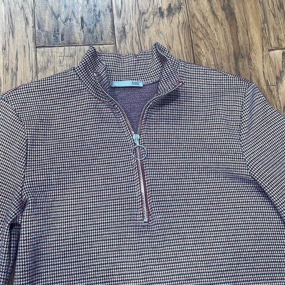Zara Houndstooth Shift Dress with 1/4 zip front size S - Picture 7 of 9